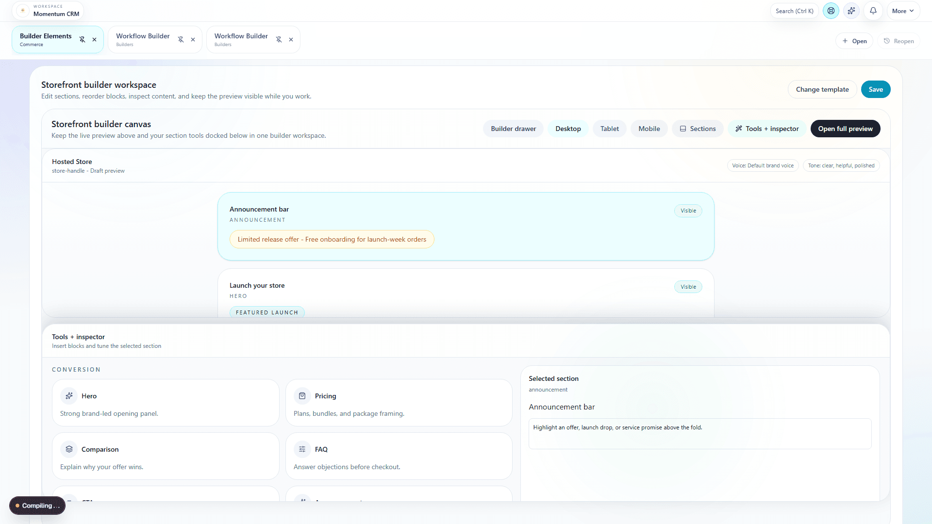 Commerce builder screenshot
